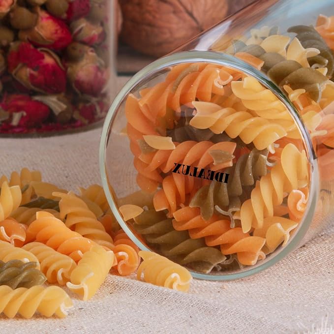 Glass Storage Jars Set of 2(25oz/750ml) with Airtight Seal Wooden Lid Stackable Kitchen Canisters for Candy, Coffee Bean Cookie, Rice, Sugar, Flour, Pasta, Nuts, Coffee