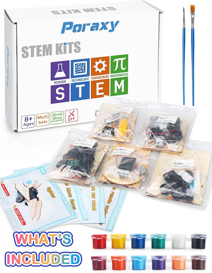 Poraxy 5 in 1 STEM Model Car Kits, STEM Projects for Kids, Boys Toys Age 8-10, 3D Wooden Puzzles, Crafts Educational Science Building Kit, Birthday Gifts for 8 9 10 11 12 Year Old Boys and Girls