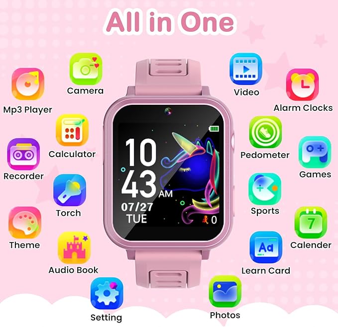 Cosjoype Smart Watch for Kids Age 4-12, 36 Puzzle Games Touchscreen Girls Watch with Video Camera Music Player Pedometer Flashlight, Kids Toys Christmas Birthday Gifts for Kids Age 5 6 7 8