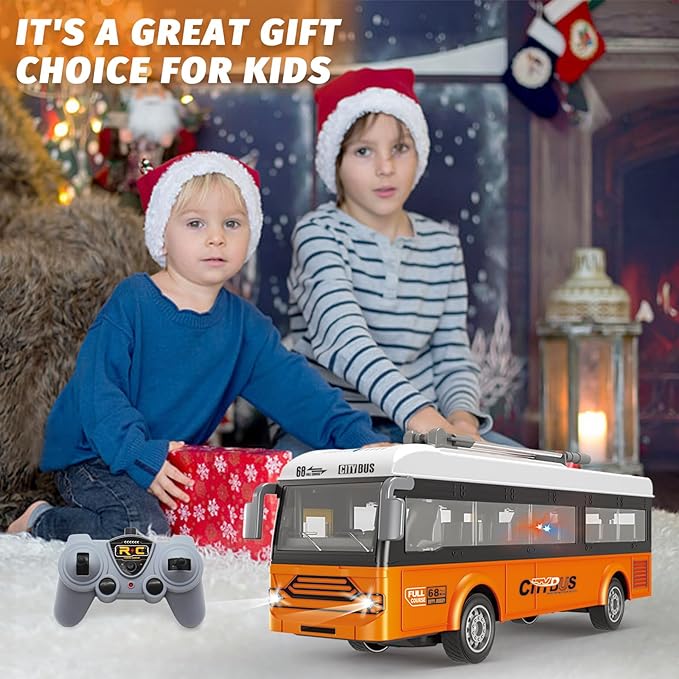 Remote Control Bus 2.4G Remote Control City Classic Bus Truck Model with Lights Sound Electric Vehicle Playsets Cars for Kids Toy