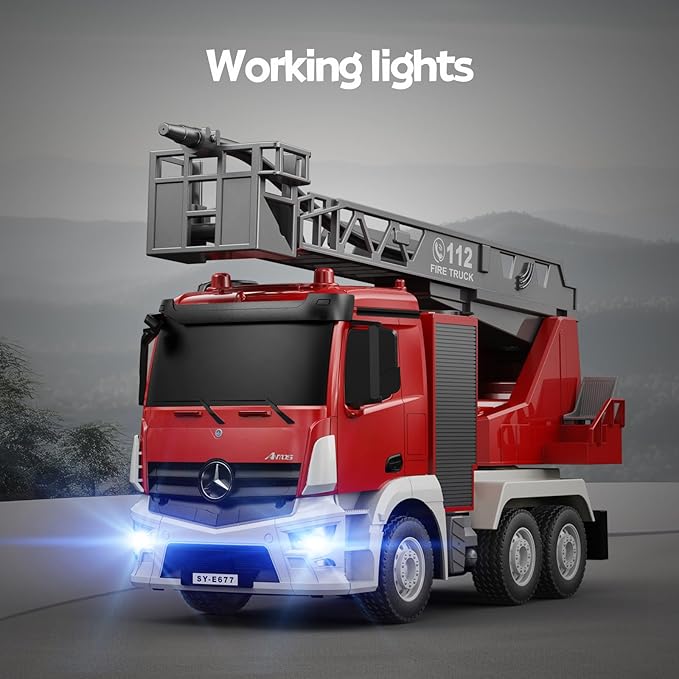 Fire Truck, Remote Control Water Sprinkler Fire Truck, Full-Direction Rapid Rescue - 1:26 Scale RC Firetruck Toys for Ages 3 and Up