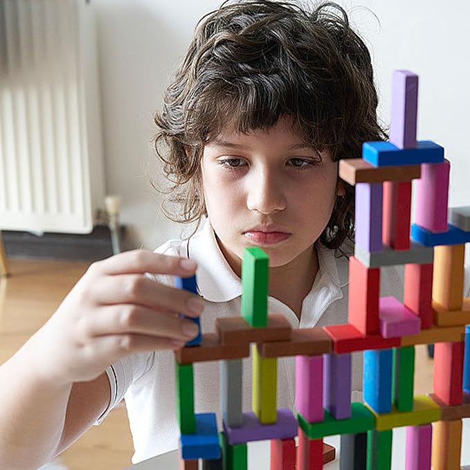 MorTime 1080 Pcs Wooden Dominoes Set, 10 Colors Building Blocks Bulk Dominoes with 3 Spacer, Colorful Wood Racing Tile Games for Kids and Adults