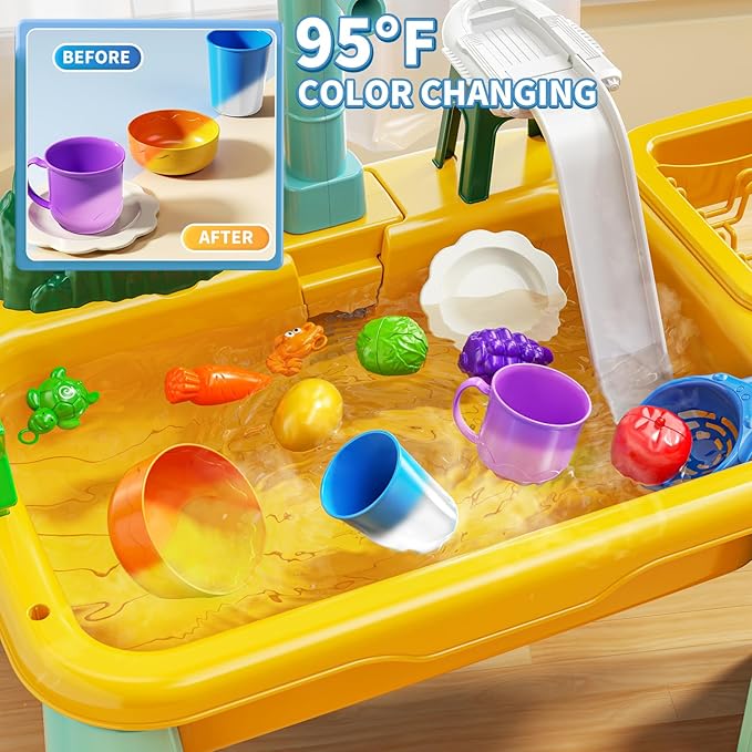 Water Table Play Sink Toy for Kids 3 4 5 6 Years Old - Outdoor Kitchen with Running Water, Fishing Games, Toddler Water Play Table for Kids Ages 3-8, Beach Outdoor Toys, Summer Gifts
