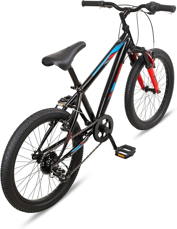 Cavern Mountain Bike for Youth or Adult Boys Girls, 7 or 21-Speed Twist Shifter Options, 20/24/26-Inch Wheels, 11 to 17.5-Inch Steel Frame, Front Suspension, Kickstand Included