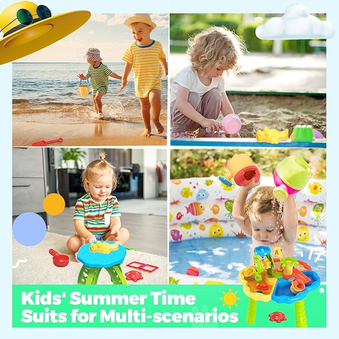 SMILESSKIDDO Sand Water Table for Toddlers, 3 in 1 Sand Table and Water Play Table Beach Toy for Kids Boys Girls, Outside Backyard Activity Sensory Play Water Table for Toddlers Age 3-5
