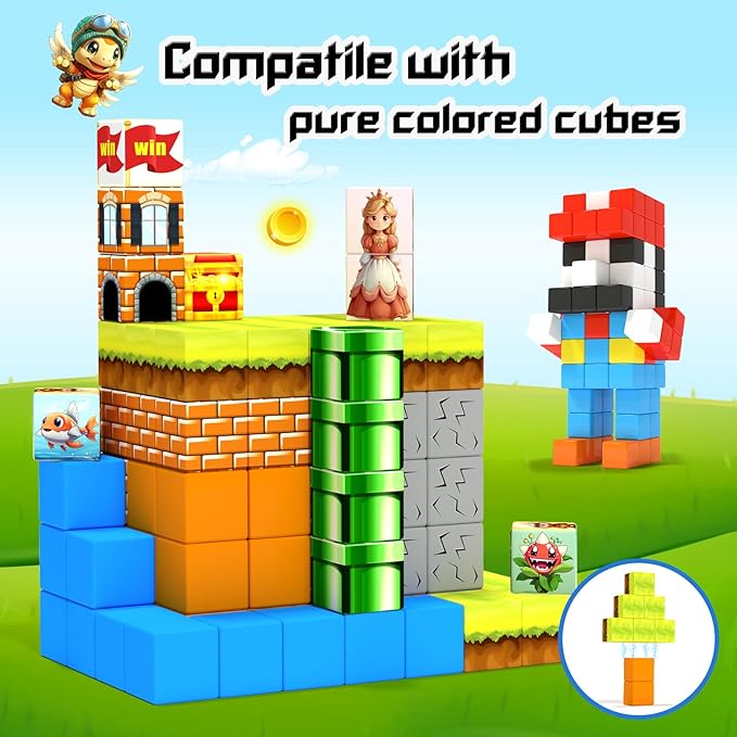 54 Pcs Magnetic Blocks-Building Blocks Games Elements,Magnetic Cubes Toys for Boys & Girls Ages 3-5 5-7 6-8,Creative Montessori Sensory Toys,Fun Birthday Gift for 3+ Years Old