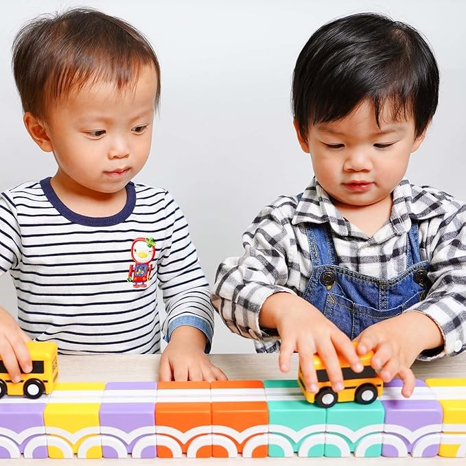 QBI Magnetic Blocks STEM Toys for Toddlers Aged 1+ Year Old Boys & Girls|3D Colorful Magnetic Building Blocks with School Bus|Magnet Block for Kids|Educational & Montessori Preschool Kids Toy (13PCS)