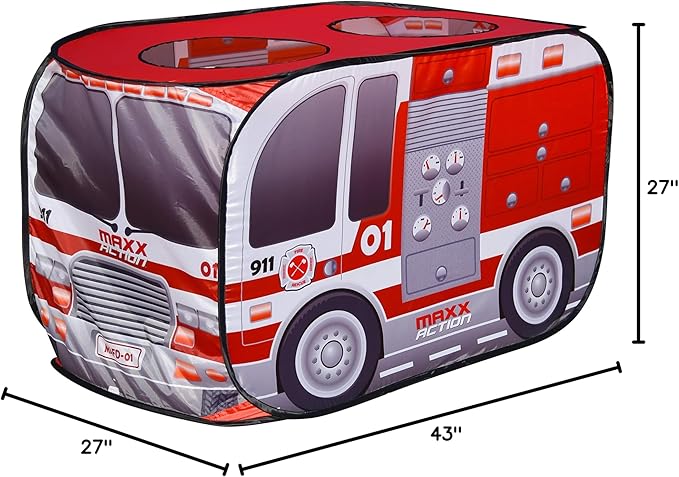 Pop Up Fire Truck – Indoor Playhouse for Kids | Red Engine Toy Gift for Boys and Girls – Sunny Days Entertainment, Multi