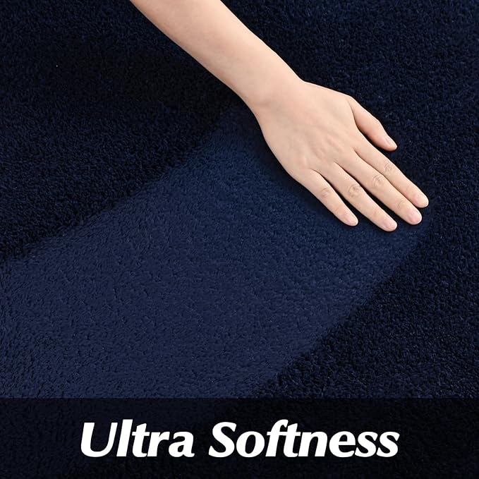 FlyDOIT Round Area Rugs for Bedroom Living Room, 4x4 Navy Blue Super Soft Comfy Thickened Memory-Foam Indoor Circle Carpets, Modern Aesthetic Minimalist Carpet for Boys Girls Adults Nursery Home Décor