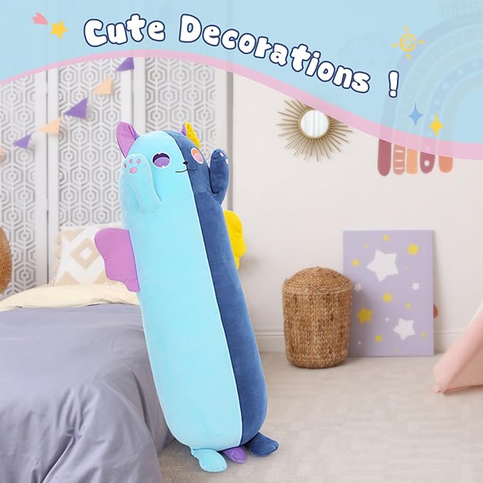 41.7Inch Long Cat Plush Pillow, Soft Kawaii Long Cat Stuffed Animal, Blue Cuddle Pillow Gift for Kids, Girlfriend, Birthday, Thanksgiving, Christmas