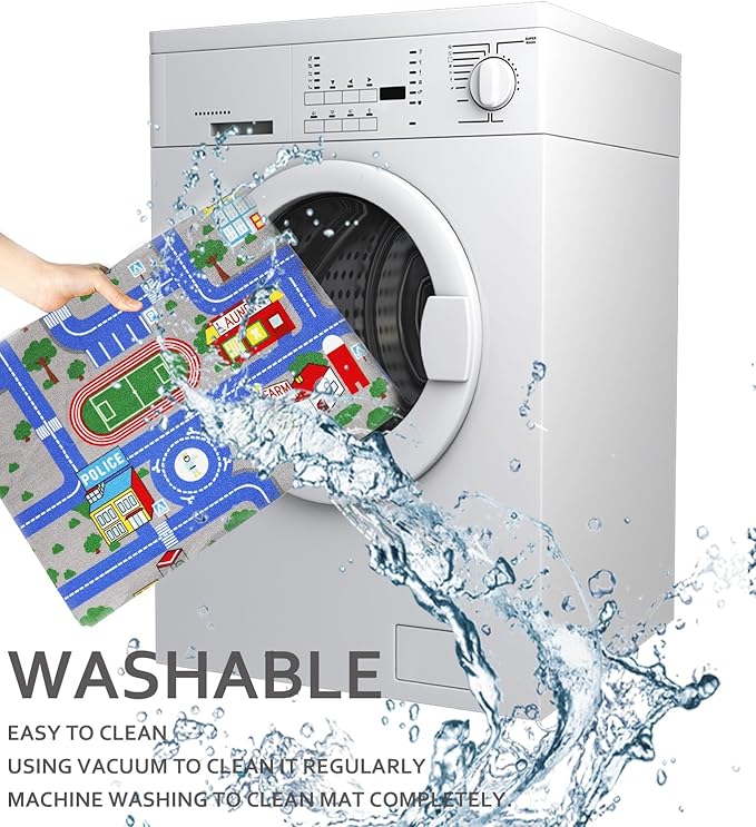 Educational Road Traffic Carpet Kids Carpet Playmat Car Rug Fun City Life Map Kids Car Rug Non Slip Play Carpet for Children Playroom Bedroom Classroom Decor (Blue, 6'6''x9'8'')