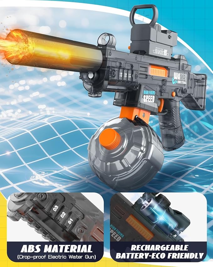 Electric Water Gun for Kids & Adults - Automatic Squirt Gun with up to 32FT Range, Built-in LED Lights & 350mL Leakproof Tank, Rechargeable Summer Pool Beach Outdoor Water Toys for Ages 3+