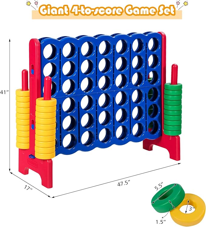 ARLIME Giant 4 in a Row Connect Game, 47'' Jumbo 4-to-Score Toy Set W/Quick-Release Lever, Build-in Ring, Jumbo Sized for Kids & Adults, Oversized Floor Activity for Indoor & Outdoor Play