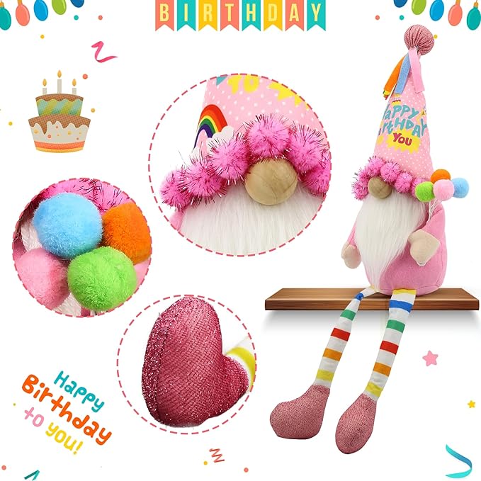 Funny Birthday Gifts for Women, Her, Mom, Girls, Women Friendship, Sister, Wife, Mother, Grandma, Coworker, Boss Who Have Everything - Pink Happy Birthday Plush Gnomes Doll Decorations for Table Decor