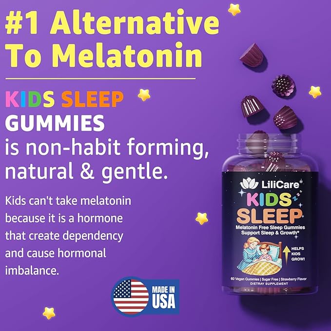 Kids Sleep Gummies - Magnesium Glycinate Gummies, Melatonin Free Sleep Aid | Magnesium, Calcium, D3, B6, L Theanine | Kid Melatonin Alternative for Restful Sleep (Pack of 2)