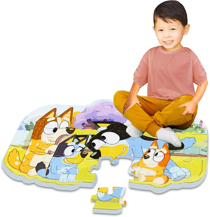 Bluey Foam Puzzle Mat Set - Bundle with 16 Pc Foam Floor Puzzle for Kids Plus Stickers, More | Bluey Jigsaw Puzzles for Kids, Boys, Girls