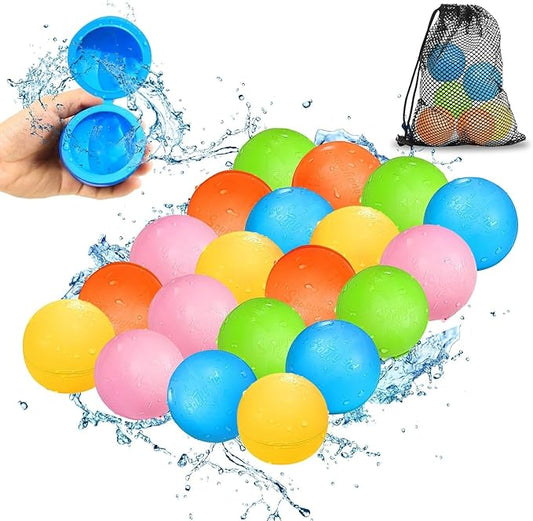SOPPYCID 20PCS Reusable Water Balloons - Quick Fill Water Balls Toys For Toddler Age 4-8 - Refillable Magnetic Self-Sealing Water Splash Bomb For Summer Party Pool Outdoor Beach Toys for kids Age 8-12