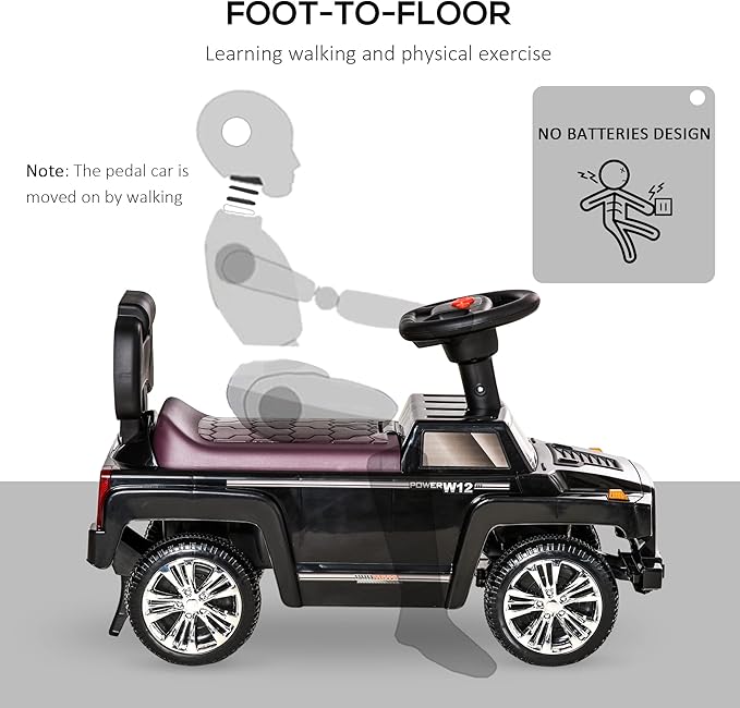 Aosom Kids Ride on Push Car, SUV Style Sliding Walking Car for Toddle with Horn, Music, Working Lights, Hidden Storage and Anti-Dumping System, Black