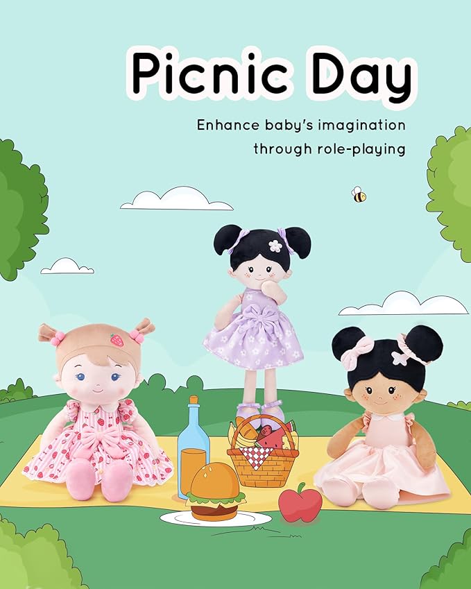 Soft Baby Doll Toys (16''), My First Baby Rag Doll for 1 Year-Old Girl Birthday Gift, Christmas Plush Toys Gift for Toddler Kids Infants-Strawberry-Girl