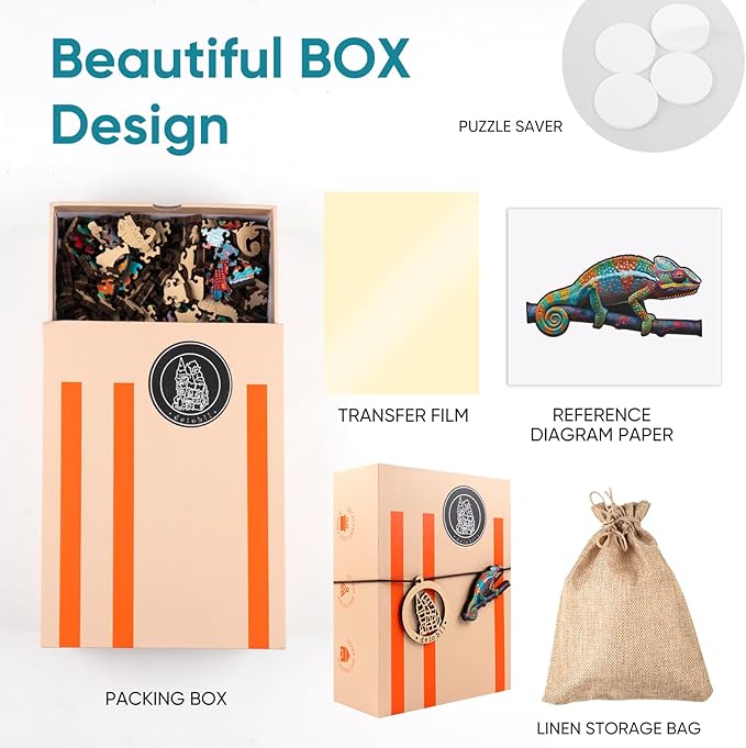 Wooden Puzzles for Adults, Chameleon Jigsaw Puzzles 500 Piece, Unique Shape Puzzles for Adults and Kids, Fun Challenging Puzzles Family Game Gift, 23.5 x 11.47 Inches