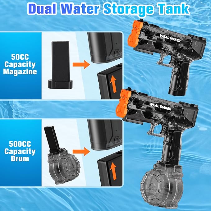 artcool Stronger Electric Water Gun for Kid/Aldult,Transparent Automatic Squirt Guns High Powered IP67 Waterproof, Water Guns with 400 Ammos for Outdoor Summer Beach Pool (Black)