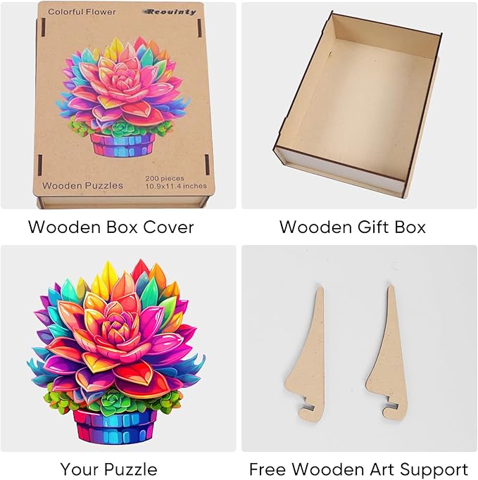 Wooden Puzzle Colorful Flower 500pcs King Size 16.9'' x 16.2'', Luxurious Shaped Wood Puzzle, Beautiful Package, Best Gift for Adults and Kids, Family Game