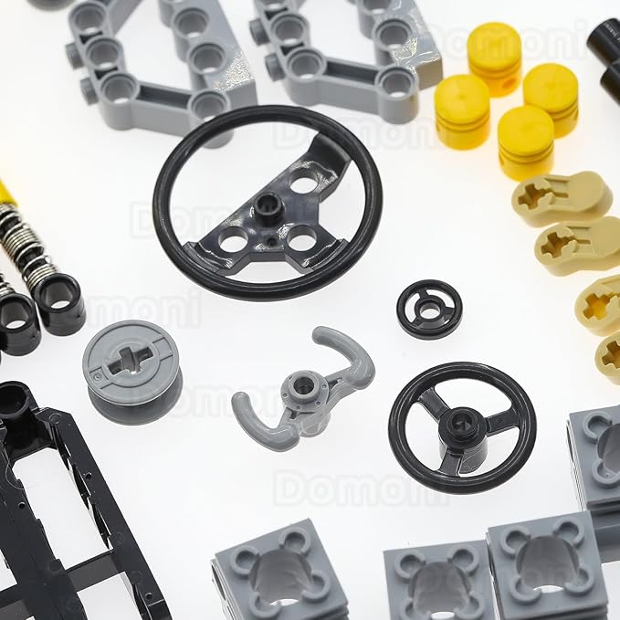 Domoni 169PCS Pro Suspension & Steering MOC Kit - Adjustable Shock Absortbers, CV Joints & 4WD Axles for Technical Crawlers | Full Steering Gearbox System | STEM Engineering Parts for RC Car Builders