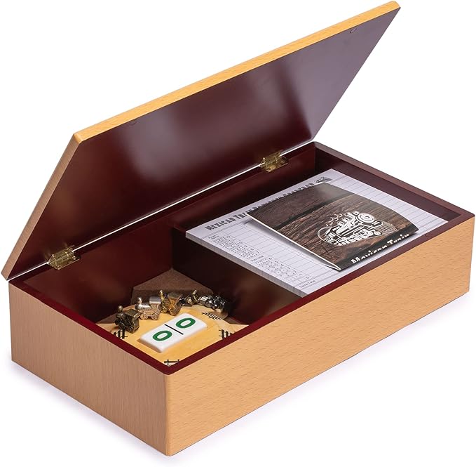 Yellow Mountain Imports Mexican Train Complete Set with Double 12 Number Dominoes, Wooden Hub, Die Cast Train Markers, and Scorepad
