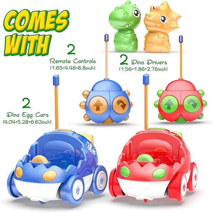 Yeaye Toddler Remote Control Car, 2 Pack RC Cars for Toddlers 18 Months, Toddler Toys for Kids Age 2 3 4 5 Years Old, Birthday Gift for Boys Girls Age 2-4 Years Old(Blue Red)