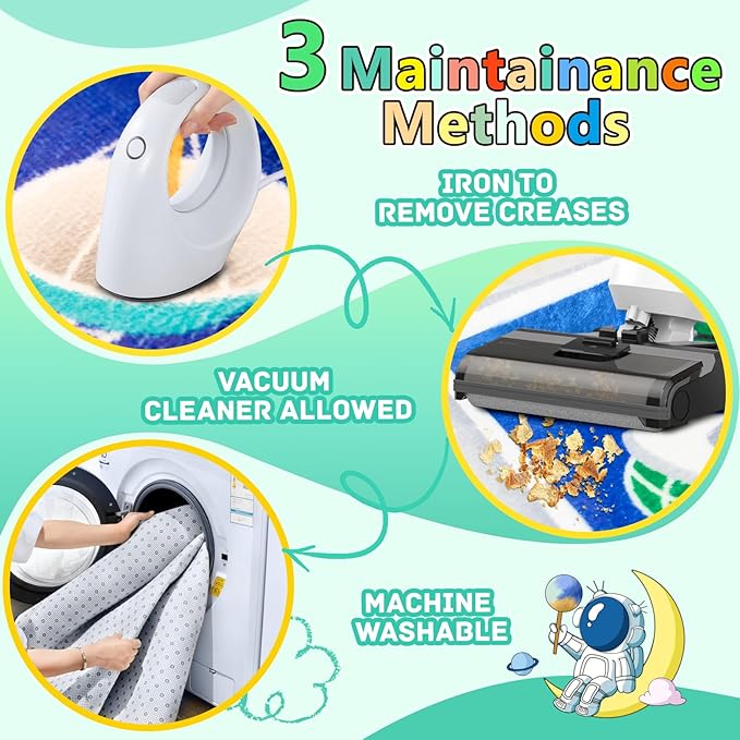 Kids Rug, Space Playmat Rugs,5x7 Ft Playroom Carpet, Colorful Cartoon Outer Space, Planet, Rocket, Spaceship Road Rug for Playroom, Educational Learning Carpet for Kids