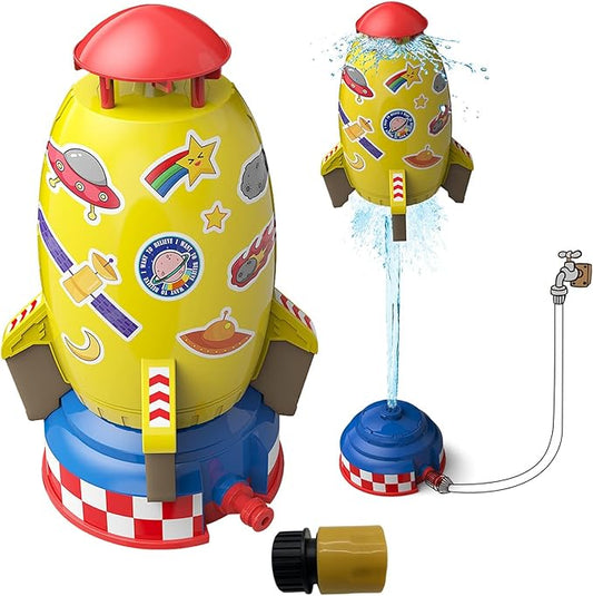 Rocket Sprinklers Kids Toys Outdoor Water Play for Kids 3 Years and Up (Yellow)