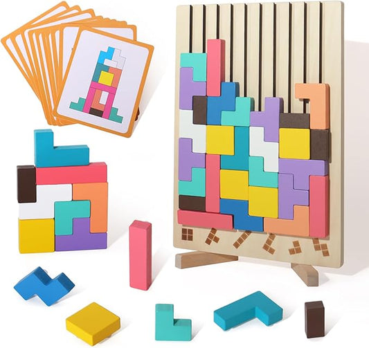 Wooden Russian Blocks Puzzle Brain Teasers Toy Tangram Jigsaw Puzzle Intelligence Colorful 3D STEM Montessori Educational Gift for Boys and Girls,Board Game Educational Toys for Toddlers 3-6 Years