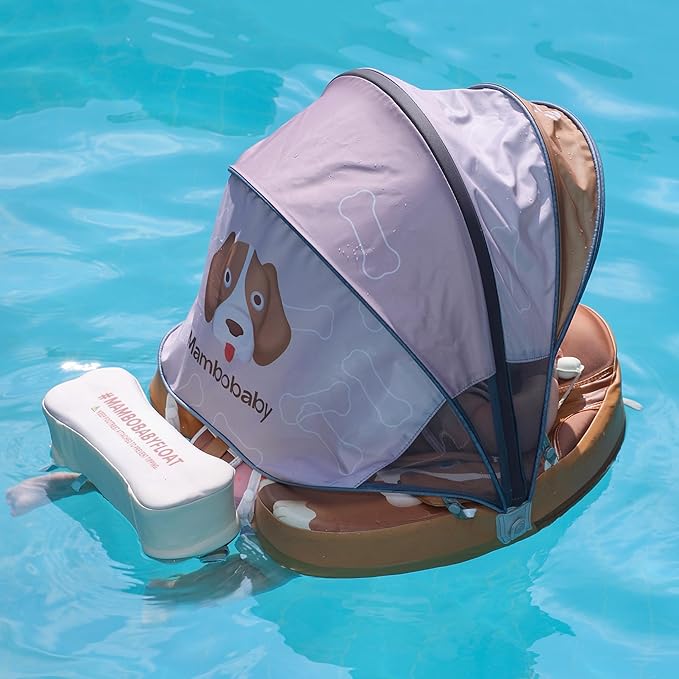Mambobaby Float Add Tail Baby Swim Float with Canopy Solid Pool Infant Swim Trainer Swimming Training Lying Air Free Water Floats Non-Inflatable Waist Swim Ring for Toddlers (Cute Puppy)