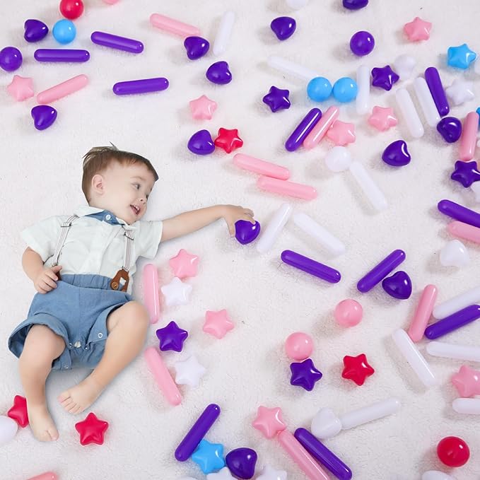 STARBOLO Ball Pit Balls Assorted Shapes for Toddlers - Macaron 200 Ball Pit Balls Crush Proof Plastic Toy Balls for Toddlers Ball Pits, Ball Pit Play Tent, Baby Pool Water Toys(Mixed 5 Colors)