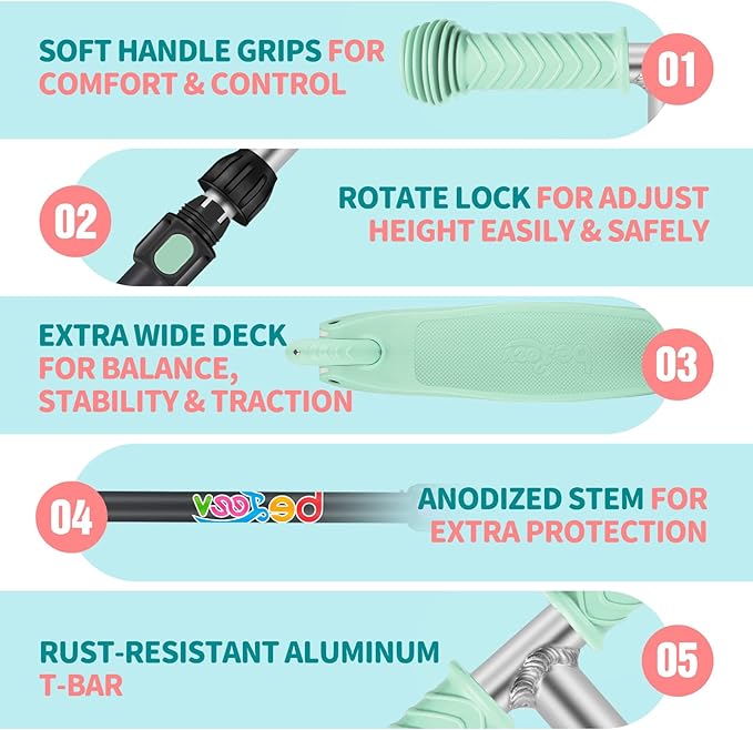 BELEEV A1 Scooter for Kids Ages 2-6, 3 Wheel Kick Scooter for Toddlers Girls Boys, Light up Wheels, Adjustable Height, Lean to Steer, Non-Slip Deck, Lightweight Push Scooter for Children