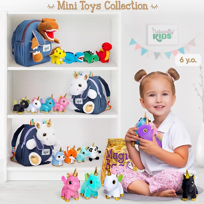 Naturally KIDS Stuffed Animal, Toddler Gifts for Boys, Girls, Plush Unicorn Toys Set 6