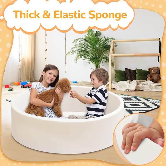 Baby Ball Pit 47.2" Soft Round Memory Foam Ball Pits NOT Included Balls Indoor Outdoor Playpen for Babies Toddlers Kids Great Gift for Girls Boys, White