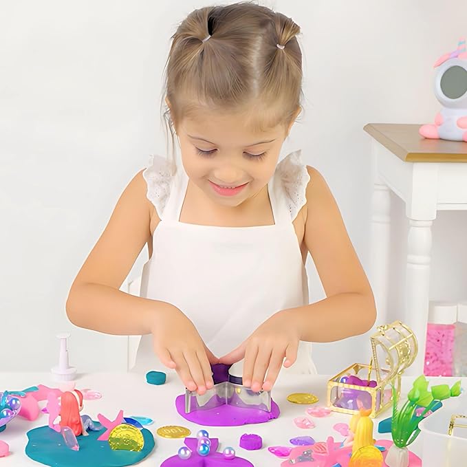Sensationally OT Mermaid Sensory Dough Kit (3 Jars) Non-Toxic Dough with Cutters, Stampers, Coins, Pearls, Seahorses, Starfish, Treasure Box - Perfect Creative Play and Gift for Kids & Toddlers