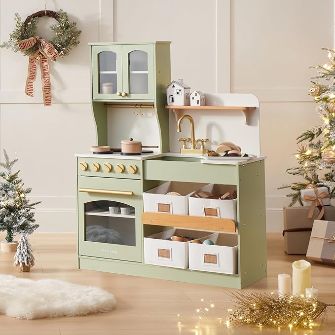 Tiny Land Play Kitchen for Kids with Storage System, Toy Kitchen Set with Plenty of Play Features Gift for Ages 3+