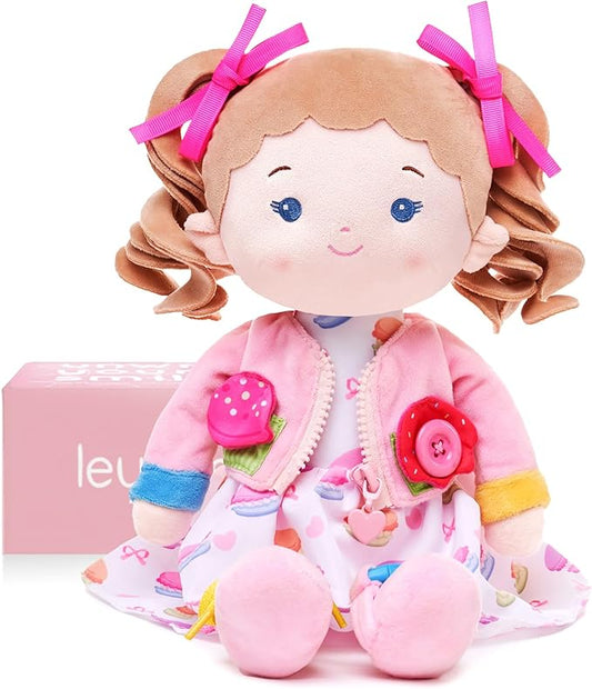 Soft Bady Educational Soft Baby Doll(16''), Learning Sensory Doll for Toddlers, Montessori Toys for 2-Year-Old Girls Christmas, Birthday Gifts, Plush Doll with Button-Busy Cupcake-Girl