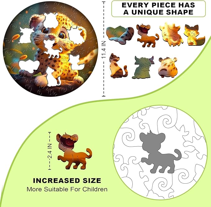 Easter Gifts for Kids Girls Boys, Easter Basket Stuffers, Wooden Jigsaw Puzzles for Kids Ages 4-6, 50 Piece Unique Shape Animal Theme Puzzle - Preschool Learning Educational Toys for Kid 3+ (Leopard)