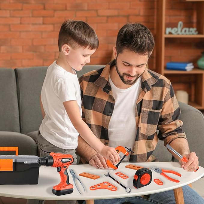 Kids Tool Set - 35 PCS Toddler Tool Set with Tool Box & Electronic Toy Drill, Pretend Play Kids Construction Toy, Toddler Boy Toys, Toy Tools for Kids Ages 3,4,5,6,7,8 Years Old
