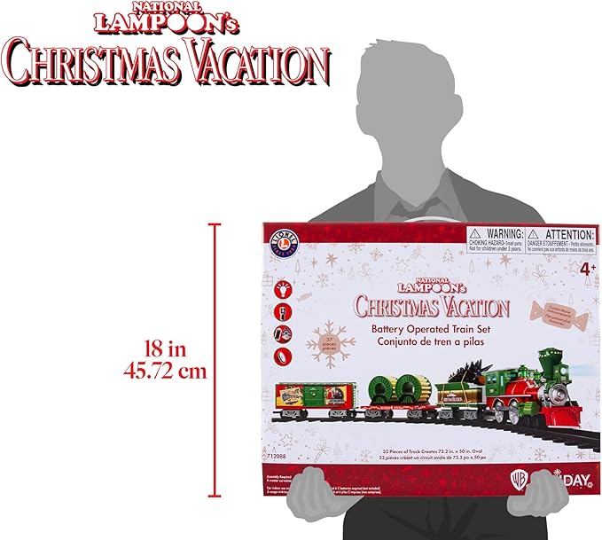 Lionel Battery-Operated Christmas Vacation Toy Train Set with Locomotive, Train Cars, Track & Remote with Authentic Train Sounds, & Lights for Kids 4+
