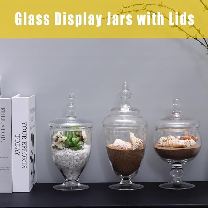 Apothecary Jars Glass Decorative Candy Jars, Buffet Display, Elegant Storage Jar, Decorative Wedding Candy Organizer Canisters 3 Pack
