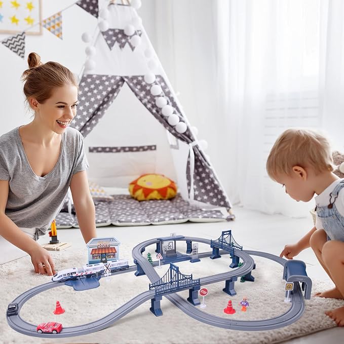 Train Sets for Boys 4-7, Battery Operated Train Set with Tracks(Magnetic Connection), Compatible with Thomas, Brio, Chuggington, Gifts for 3 4 5 6 Years Old (City)
