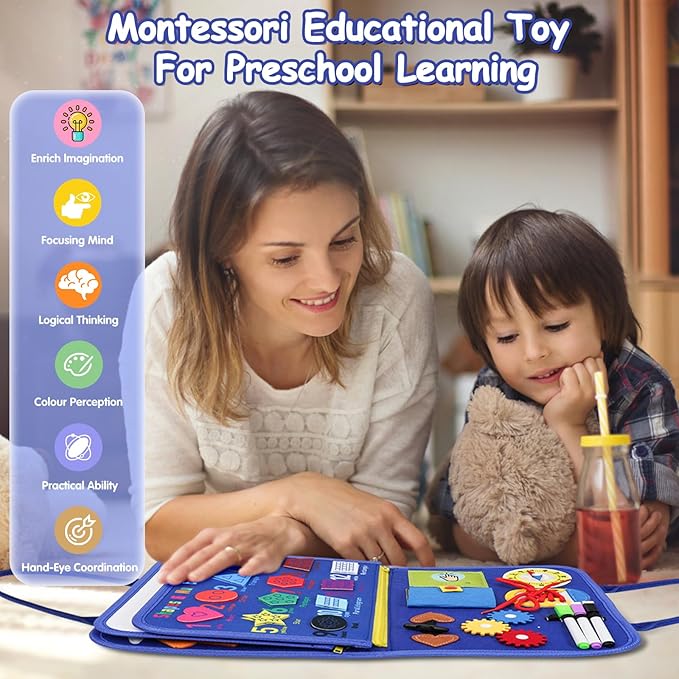 Montessori Busy Board Book - Toddler Educational Learning Sensory Activity Toys for 3+ Year Old Boy Birthday Gift - Road Airplane Travel Toys