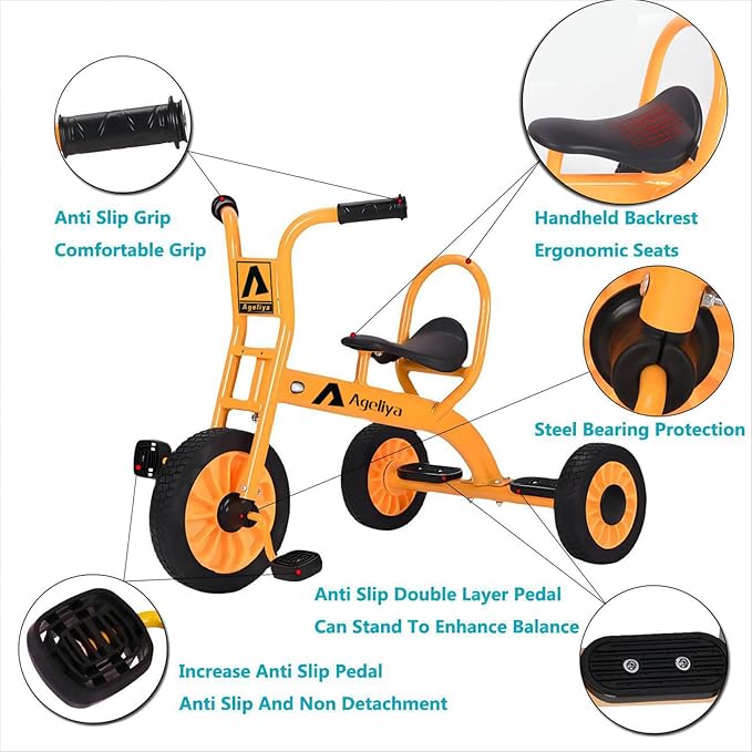 Kids Tricycle for Preschool Ages 3+, Ideal Outdoor Playground & Daycare Yard Trike, Durable Metal Pedal Trike, Sturdy Carbon Steel Frame, Solid Rubber Wheels, for Boys and Girls