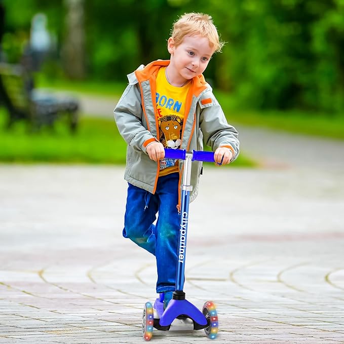 Kids 3-Wheel LED Kick Scooter - Adjustable Height, Lean-to-Steer for Boys & Girls Ages 3-8