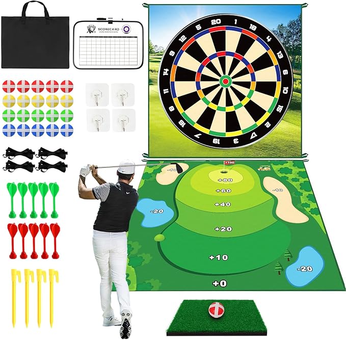 Golf Game Golf Chipping Game: Double Sided Golf Games for Kids Adults, Indoor/Outdoor Golf Games Practice Hitting Mat with 20 Sticky Balls & 10 Darts, Christmas Ideal Gifts for Men Boys Girls