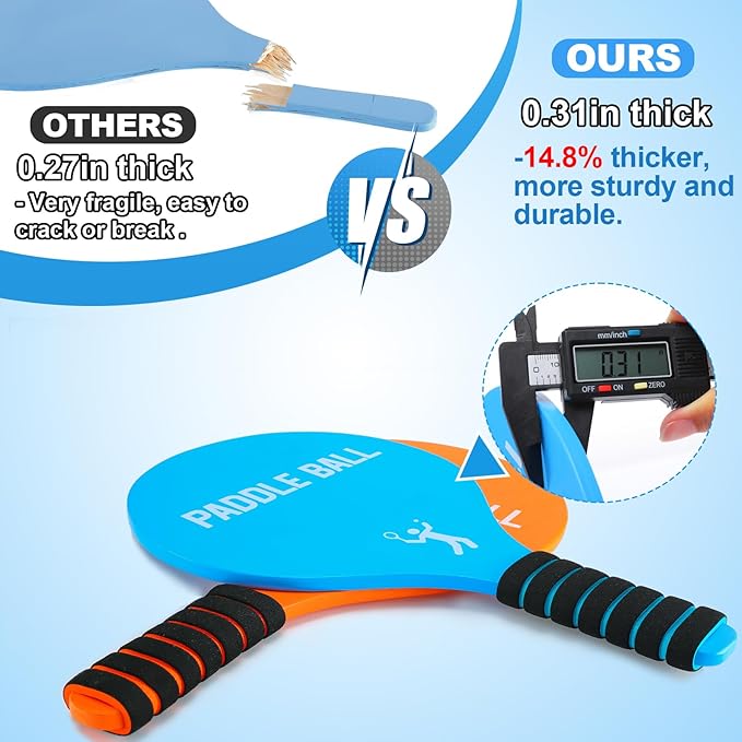 Beach Paddle Ball Set - Funny Paddleball Rackets Game, Outdoor Sports Toys for Kids Adults Family Games Beach Yard Lawn Party Supplies(4 Paddles, 13 Birdies, 4 Balls, 2 Drawstring Bags)